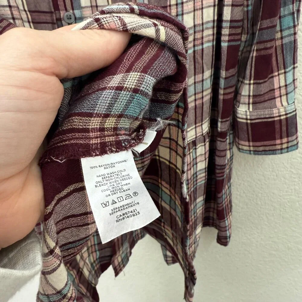 Loft Plaid Tiered Pocket Button Long Sleeve Shirt Dress 572043 Womens sz Medium - Picture 5 of 9